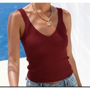 Lascana Soft and Chic Knit V-Neck Sweater Tank - Cherry Red - Small (4-6)